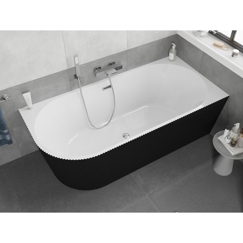 Mexen Silo freestanding corner right grooved bathtub 170 x 80 cm, white/black, chrome overflow - 52891708075P-01