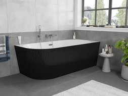 Mexen Silo freestanding corner bathtub right grooved 170 x 80 cm, white/black, chrome overflow - 52891708075P-01