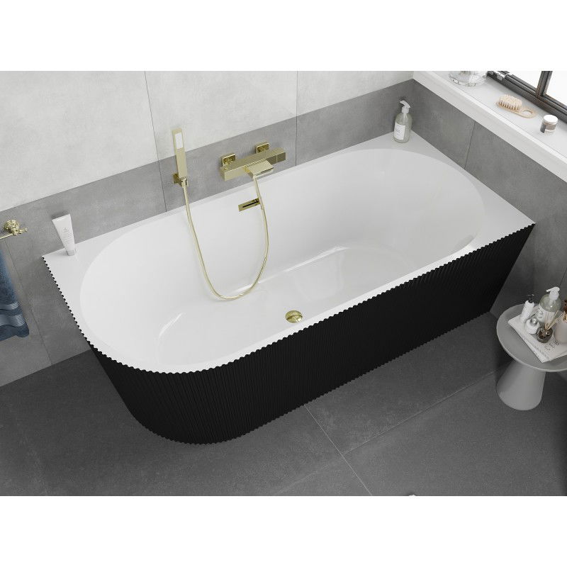 Mexen Silo Freestanding Corner Right Ribbed Bath 170 x 80 cm, White/Black, Gold Overflow - 52891708075P-50