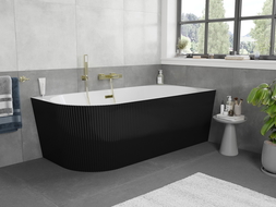 Mexen Silo freestanding corner bathtub right fluted 170 x 80 cm, white/black, gold overflow - 52891708075P-50