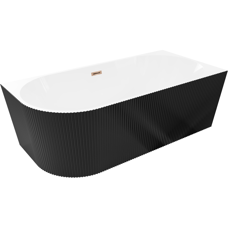 Mexen Silo freestanding corner right grooved bathtub 170 x 80 cm, white/black, pink gold overflow - 52891708075P-60