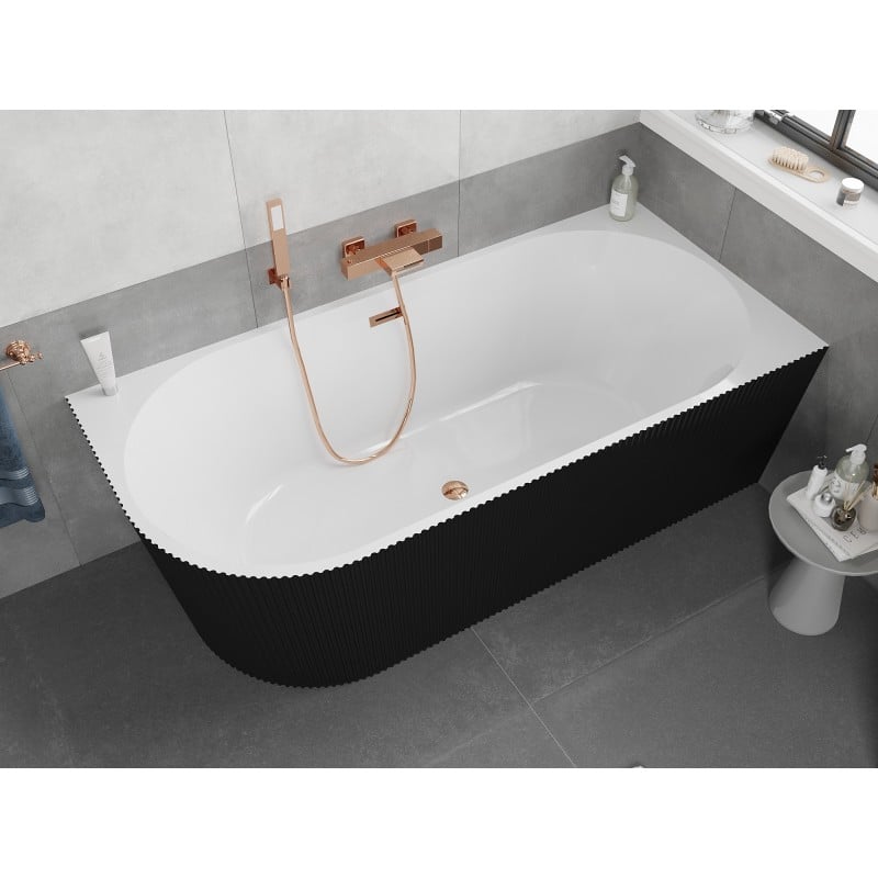 Mexen Silo freestanding corner right grooved bathtub 170 x 80 cm, white/black, pink gold overflow - 52891708075P-60