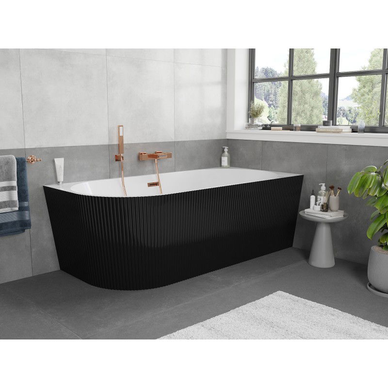 Mexen Silo freestanding corner right grooved bathtub 170 x 80 cm, white/black, overflow pink gold - 52891708075P-60