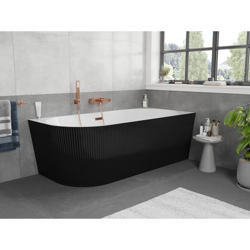 Mexen Silo freestanding corner right grooved bathtub 170 x 80 cm, white/black, pink gold overflow - 52891708075P-60