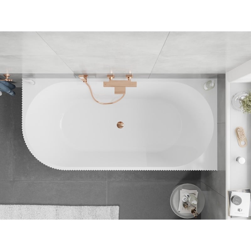 Mexen Silo freestanding corner right grooved bathtub 170 x 80 cm, white/black, pink gold overflow - 52891708075P-60