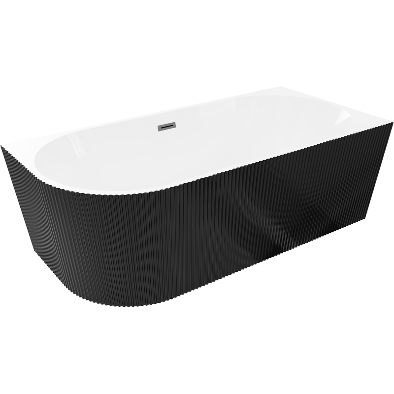 Mexen Silo freestanding corner right grooved bathtub 170 x 80 cm, white/black, overflow gun gray brushed- 52891708075P-66