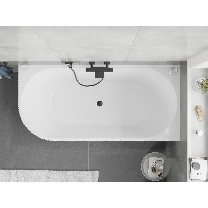 Mexen Silo freestanding corner right ribbed bathtub 170 x 80 cm, white/black, black overflow - 52891708075P-70
