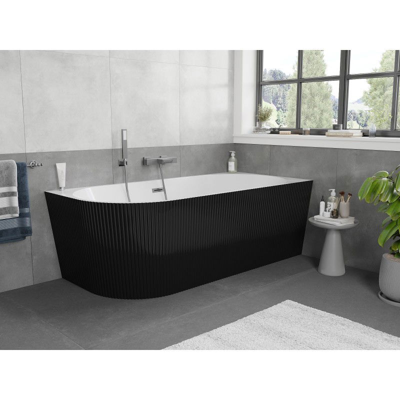 Mexen Silo freestanding corner bathtub right grooved 170 x 80 cm, white/black, overflow gun metal - 52891708075P-95