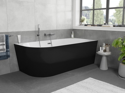 Mexen Silo freestanding corner bathtub right grooved 170 x 80 cm, white/black, overflow gun metal - 52891708075P-95