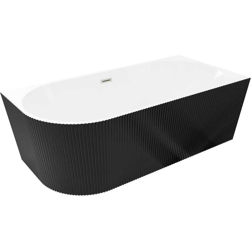Mexen Silo freestanding corner right fluted bathtub 170 x 80 cm, white/black, brushed nickel overflow - 52891708075P-97