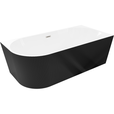 Mexen Silo freestanding corner right fluted bathtub 170 x 80 cm, white/black, brushed nickel overflow - 52891708075P-97