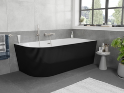 Mexen Silo freestanding corner right fluted bathtub 170 x 80 cm, white/black, brushed nickel overflow - 52891708075P-97