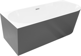 Mexen Silo freestanding corner bathtub left grooved 150 x 75 cm, white/gray, chrome overflow - 52891507562L-01