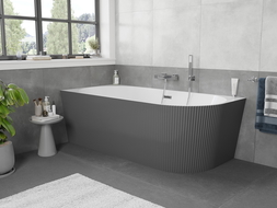 Mexen Silo freestanding corner bathtub left grooved 150 x 75 cm, white/gray, chrome overflow - 52891507562L-01