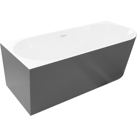 Mexen Silo freestanding corner left ribbed bathtub 150 x 75 cm, white/gray, white overflow - 52891507562L-20