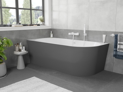 Mexen Silo freestanding corner left ribbed bathtub 150 x 75 cm, white/gray, white overflow - 52891507562L-20