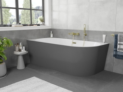 Mexen Silo freestanding corner left striated bath 150 x 75 cm, white/grey, gold overflow - 52891507562L-50