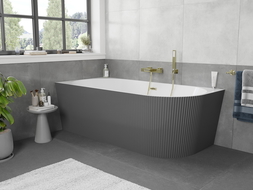 Mexen Silo corner freestanding bathtub left grooved 150 x 75 cm, white/gray, overflow gold brushed - 52891507562L-55