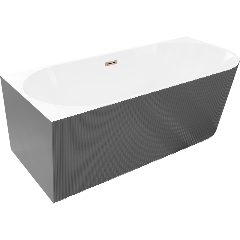 Mexen Silo freestanding corner left ribbed bathtub 150 x 75 cm, white/gray, rose gold overflow - 52891507562L-60