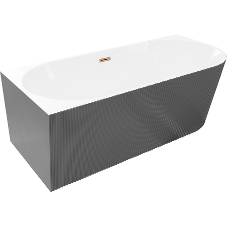 Mexen Silo freestanding corner left ribbed bathtub 150 x 75 cm, white/gray, overflow rose gold - 52891507562L-60