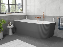Mexen Silo freestanding corner left ribbed bathtub 150 x 75 cm, white/gray, overflow rose gold - 52891507562L-60