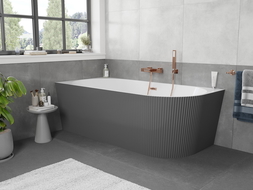 Mexen Silo freestanding corner left grooved bathtub 150 x 75 cm, white/gray, brushed copper overflow - 52891507562L-65