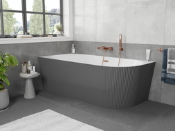Mexen Silo freestanding corner left ribbed bathtub 150 x 75 cm, white/gray, brushed copper overflow - 52891507562L-65