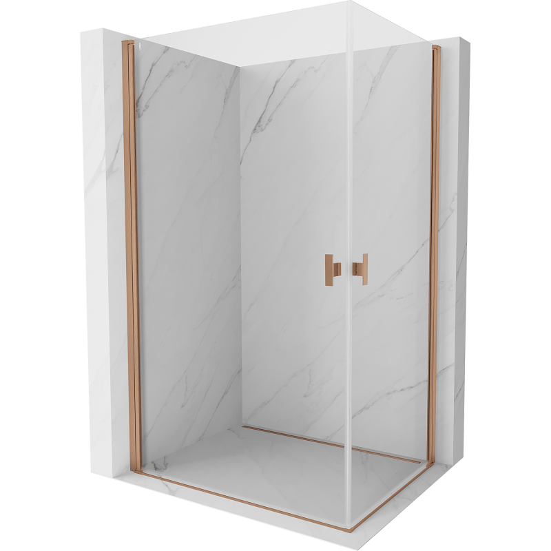 Mexen Mist-B Duo shower enclosure pivot 75 x 70 cm, transparent, brushed copper - 8A2-075-070-65-00