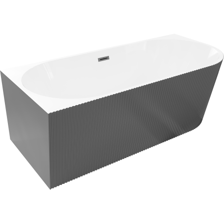 Mexen Silo free-standing corner left ribbed bathtub 150 x 75 cm, white/grey, brushed gun gray overflow - 52891507562L-66