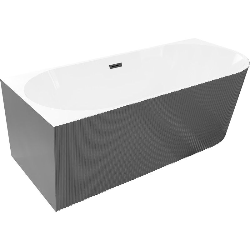 Mexen Silo free-standing corner left fluted bathtub 150 x 75 cm, white/gray, black overflow - 52891507562L-70