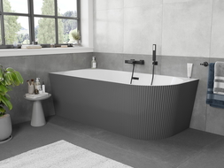 Mexen Silo freestanding corner left fluted bathtub 150 x 75 cm, white/gray, black overflow - 52891507562L-70