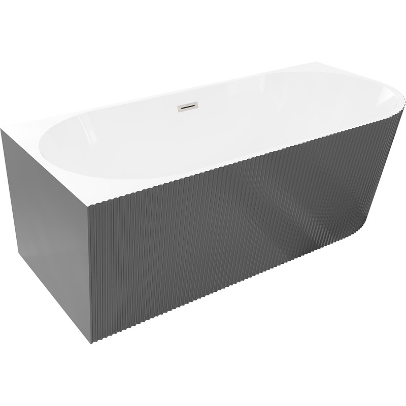 Mexen Silo freestanding corner bathtub left grooved 150 x 75 cm, white/gray, brushed nickel overflow - 52891507562L-97