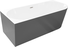 Mexen Silo freestanding corner left ribbed bathtub 150 x 75 cm, white/gray, brushed nickel overflow - 52891507562L-97