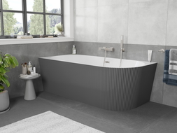 Mexen Silo freestanding corner left ribbed bathtub 150 x 75 cm, white/gray, brushed nickel overflow - 52891507562L-97
