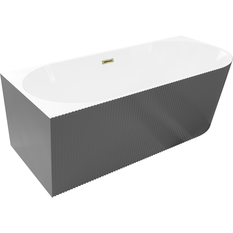 Mexen Silo free-standing corner bathtub left grooved 170 x 80 cm, white/grey, gold overflow - 52891708062L-50