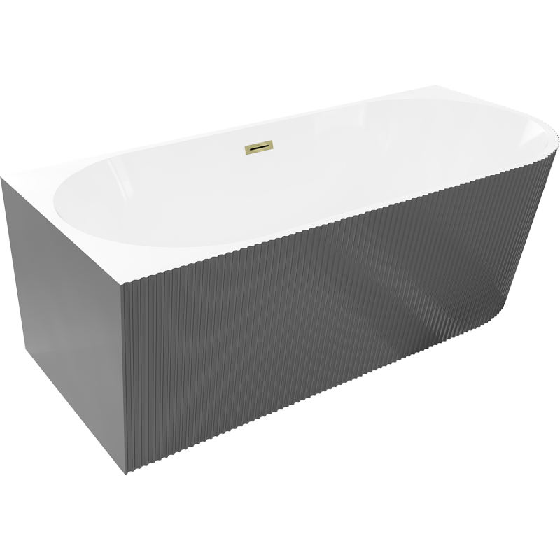 Mexen Silo freestanding corner left fluted bathtub 170 x 80 cm, white/gray, gold overflow - 52891708062L-50