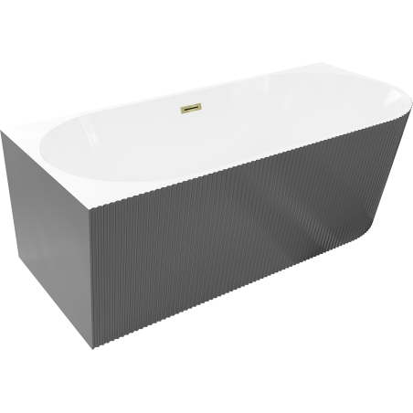 Mexen Silo freestanding corner left fluted bathtub 170 x 80 cm, white/gray, gold overflow - 52891708062L-50