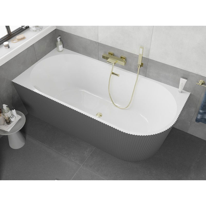 Mexen Silo free-standing corner bathtub left grooved 170 x 80 cm, white/grey, gold overflow - 52891708062L-50