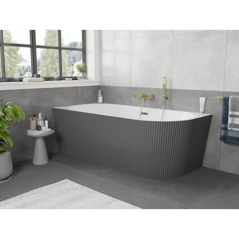 Mexen Silo free-standing corner bathtub left grooved 170 x 80 cm, white/grey, gold overflow - 52891708062L-50