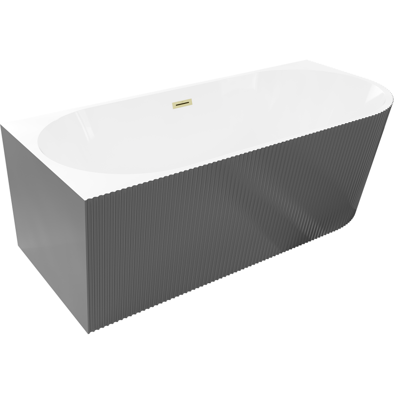Mexen Silo freestanding corner bath left ribbed 170 x 80 cm, white/gray, golden brushed overflow - 52891708062L-55