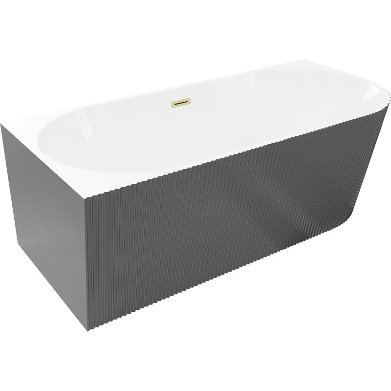 Mexen Silo freestanding corner left grooved bathtub 170 x 80 cm, white/gray, brushed gold overflow - 52891708062L-55