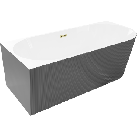 Mexen Silo freestanding corner bath left ribbed 170 x 80 cm, white/gray, golden brushed overflow - 52891708062L-55