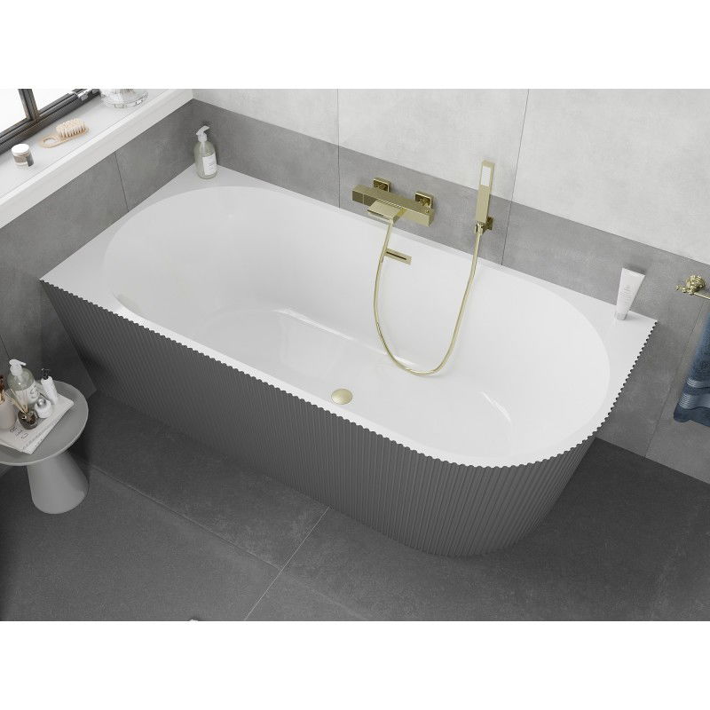 Mexen Silo free-standing corner left fluted bath 170 x 80 cm, white/grey, golden brushed overflow - 52891708062L-55
