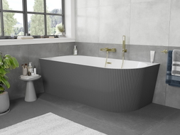 Mexen Silo freestanding corner left grooved bathtub 170 x 80 cm, white/gray, brushed gold overflow - 52891708062L-55
