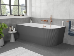 Mexen Silo freestanding corner bathtub left grooved 170 x 80 cm, white/gray, overflow rose gold - 52891708062L-60