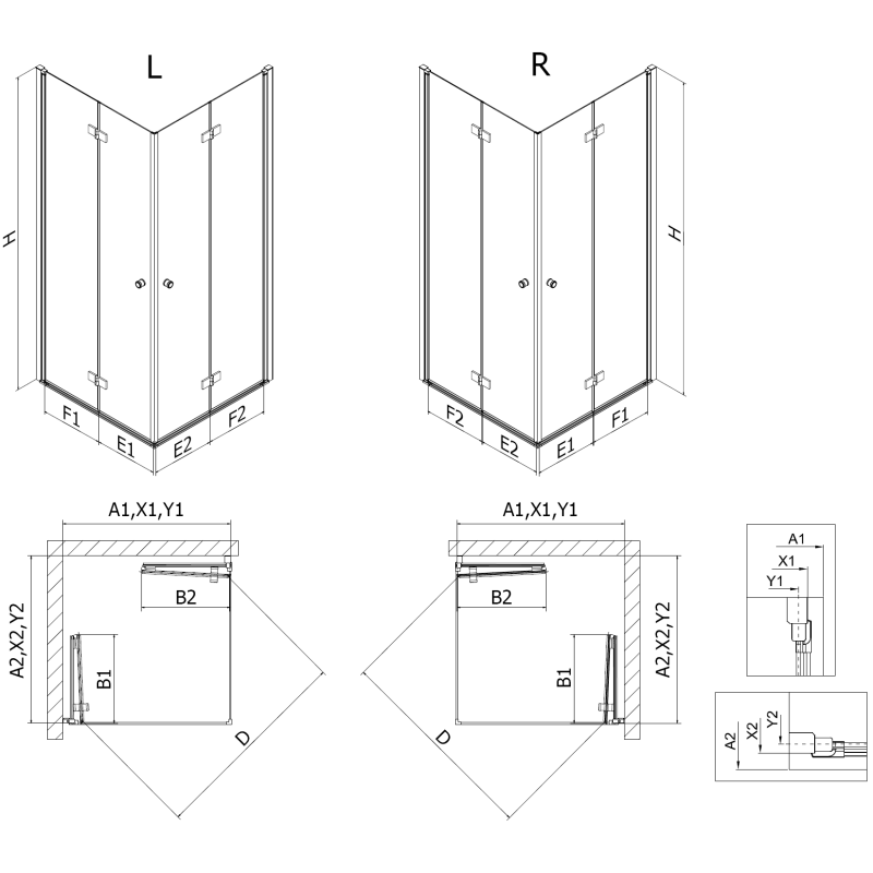 Mexen Mist-F Duo folding shower cabin left 110 x 90 cm, black frame, black - 8A6-110L-090P-70-70