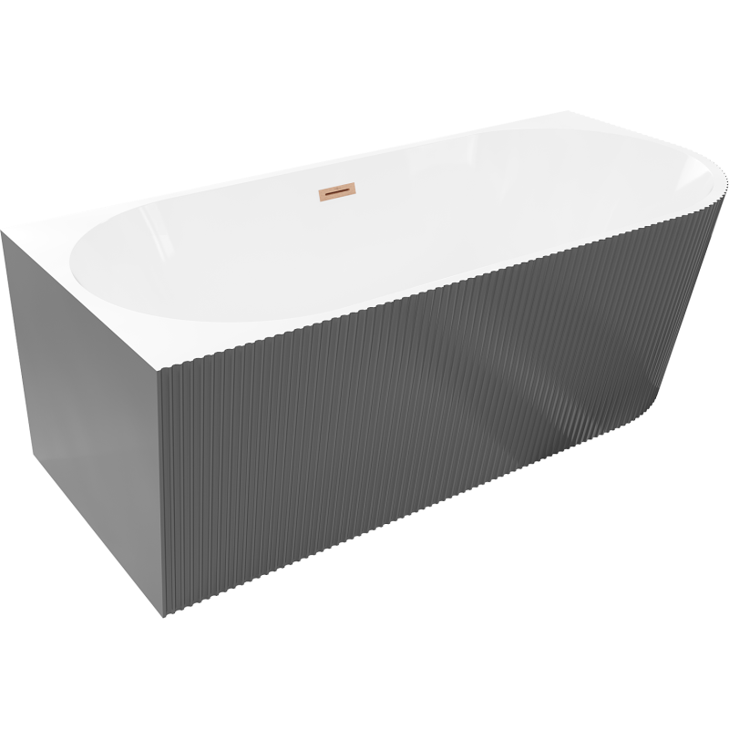 Mexen Silo free-standing corner bath left ribbed 170 x 80 cm, white/gray, brushed copper overflow - 52891708062L-65