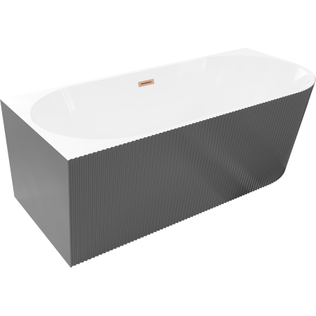 Mexen Silo free-standing corner bath left ribbed 170 x 80 cm, white/gray, brushed copper overflow - 52891708062L-65