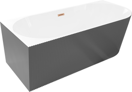 Mexen Silo freestanding corner left ribbed bathtub 170 x 80 cm, white/gray, brushed copper overflow - 52891708062L-65