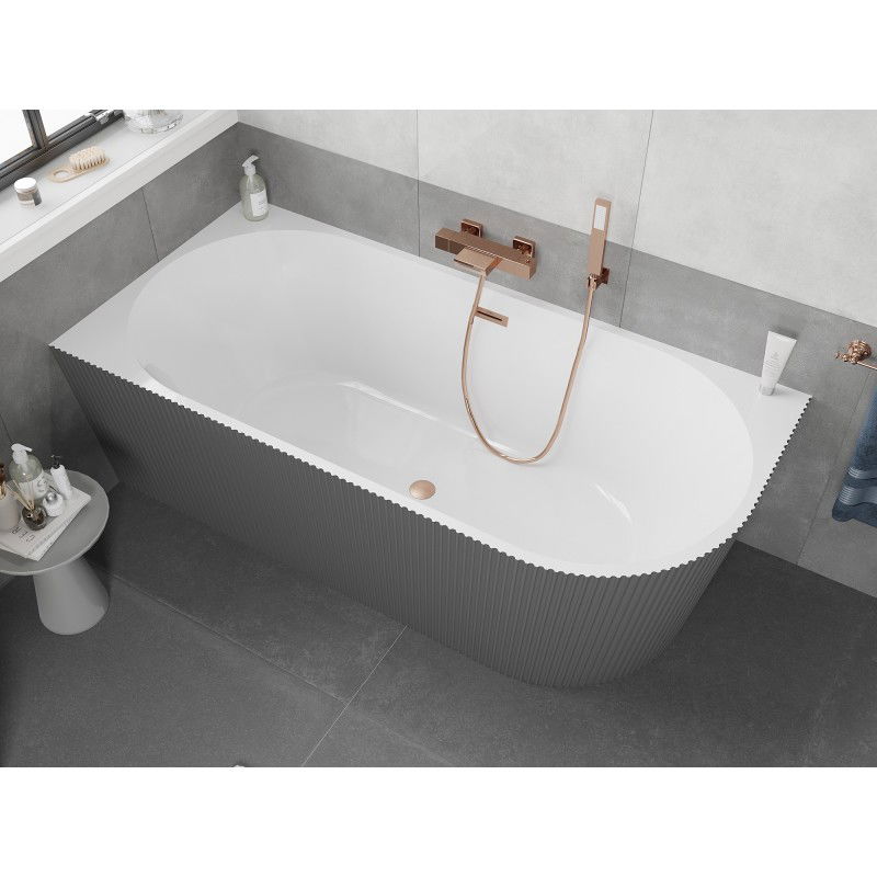 Mexen Silo free-standing left-corner grooved bath 170 x 80 cm, white/grey, brushed copper overflow - 52891708062L-65